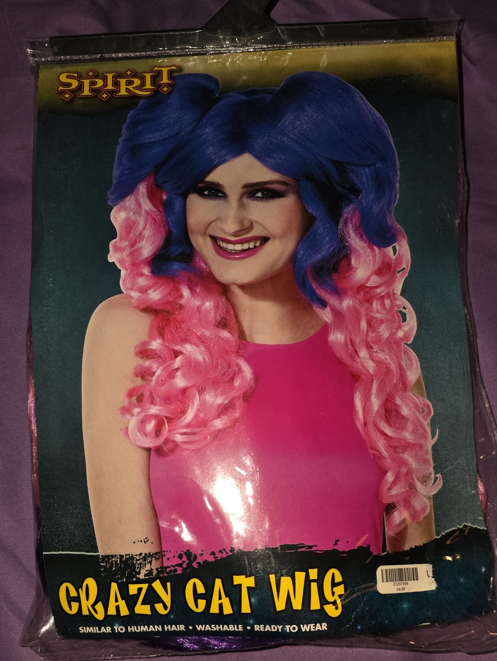 Spirit Two-Tone Curly Wig - Blue & Pink